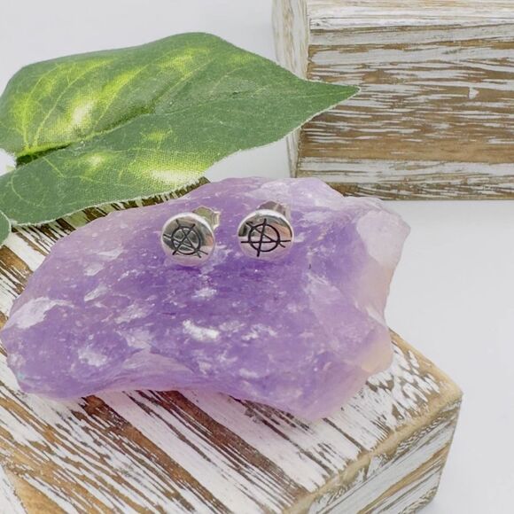 Punk Rock Anarchy Logo Sterling Silver Stud Earrings - Picture 3 of 5